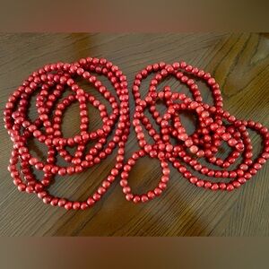 Vintage Cranberry Red Wood Beaded Garland 2 Strands Each 9ft = 18 feet Total